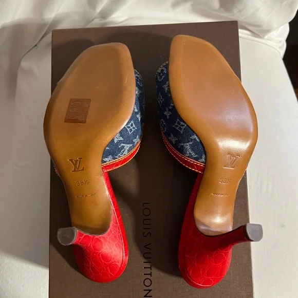 Louis Vuitton Denim and Red Sandals - Picture 6 of 13